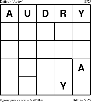The grouppuzzles.com Difficult Audry puzzle for Saturday May 30, 2026