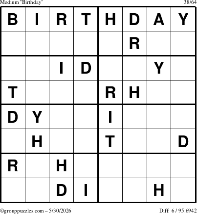 The grouppuzzles.com Medium Birthday puzzle for Saturday May 30, 2026