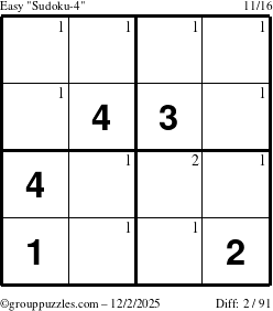 The grouppuzzles.com Easy Sudoku-4 puzzle for Tuesday December 2, 2025 with the first 2 steps marked