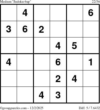 The grouppuzzles.com Medium Sudoku-6up puzzle for Tuesday December 2, 2025