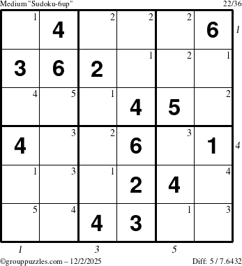 The grouppuzzles.com Medium Sudoku-6up puzzle for Tuesday December 2, 2025 with all 5 steps marked