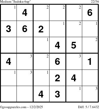 The grouppuzzles.com Medium Sudoku-6up puzzle for Tuesday December 2, 2025 with the first 3 steps marked
