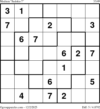 The grouppuzzles.com Medium Sudoku-7 puzzle for Tuesday December 2, 2025