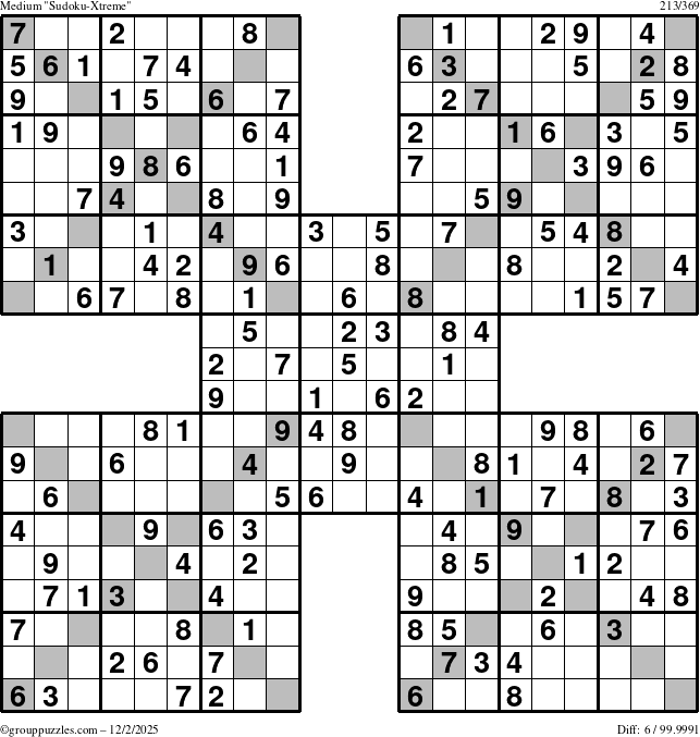 The grouppuzzles.com Medium Sudoku-Xtreme puzzle for Tuesday December 2, 2025