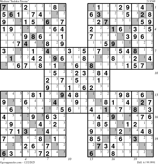 The grouppuzzles.com Medium Sudoku-Xtreme puzzle for Tuesday December 2, 2025, suitable for printing, with all 6 steps marked