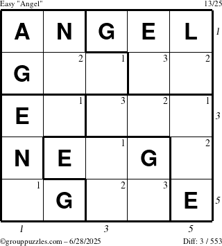 The grouppuzzles.com Easy Angel puzzle for Saturday June 28, 2025, suitable for printing, with all 3 steps marked