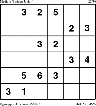 The grouppuzzles.com Medium Sudoku-Junior puzzle for Thursday June 5, 2025