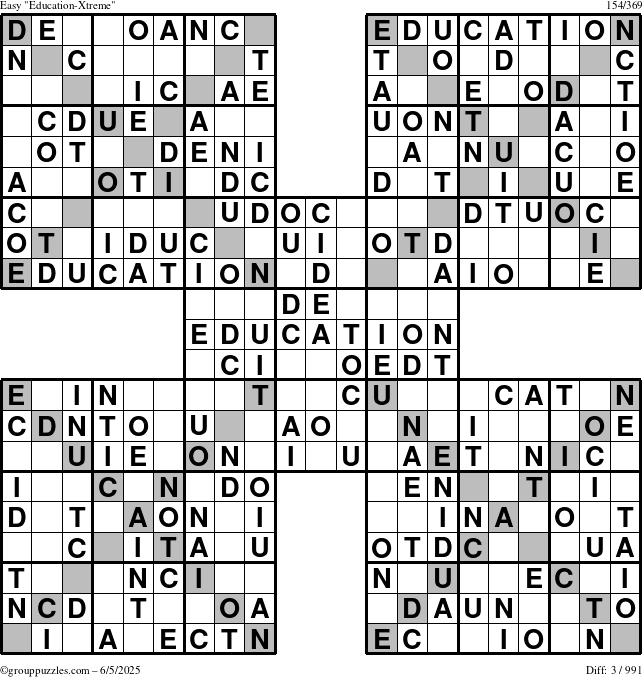 The grouppuzzles.com Easy Education-Xtreme puzzle for Thursday June 5, 2025