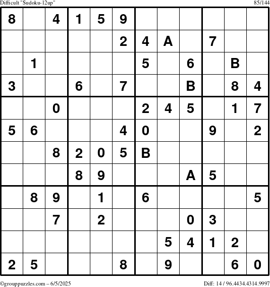 The grouppuzzles.com Difficult Sudoku-12up puzzle for Thursday June 5, 2025