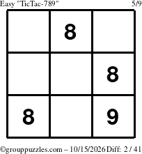 The grouppuzzles.com Easy TicTac-789 puzzle for Thursday October 15, 2026