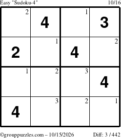 The grouppuzzles.com Easy Sudoku-4 puzzle for Thursday October 15, 2026 with the first 3 steps marked