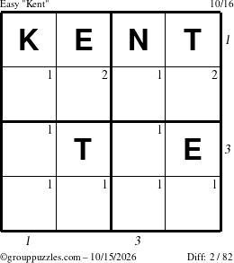 The grouppuzzles.com Easy Kent puzzle for Thursday October 15, 2026 with all 2 steps marked