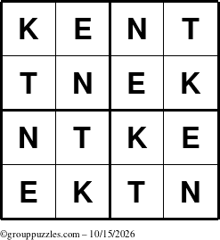 The grouppuzzles.com Answer grid for the Kent puzzle for Thursday October 15, 2026