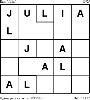 The grouppuzzles.com Easy Julia puzzle for Thursday October 15, 2026