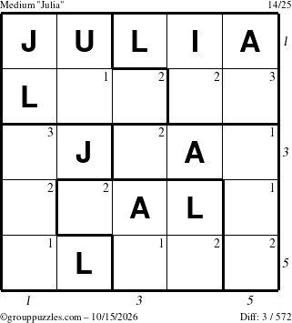 The grouppuzzles.com Medium Julia puzzle for Thursday October 15, 2026 with all 3 steps marked
