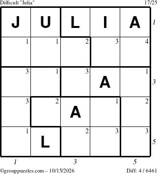 The grouppuzzles.com Difficult Julia puzzle for Thursday October 15, 2026 with all 4 steps marked