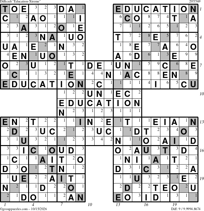 The grouppuzzles.com Difficult Education-Xtreme puzzle for Thursday October 15, 2026 with all 9 steps marked