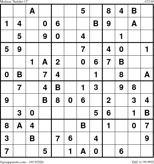 The grouppuzzles.com Medium Sudoku-12 puzzle for Thursday October 15, 2026