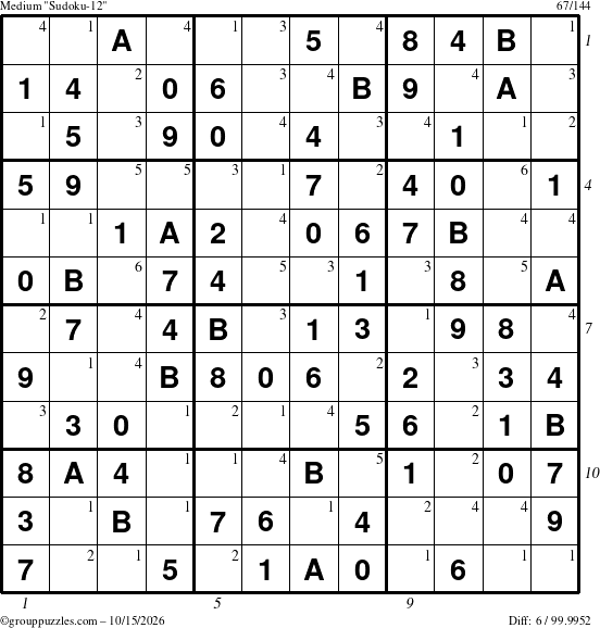 The grouppuzzles.com Medium Sudoku-12 puzzle for Thursday October 15, 2026 with all 6 steps marked