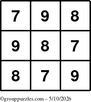 The grouppuzzles.com Answer grid for the TicTac-789 puzzle for Sunday May 10, 2026