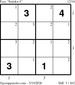The grouppuzzles.com Easy Sudoku-4 puzzle for Sunday May 10, 2026, suitable for printing, with all 3 steps marked