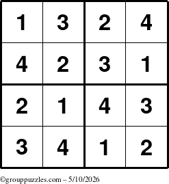 The grouppuzzles.com Answer grid for the Sudoku-4 puzzle for Sunday May 10, 2026
