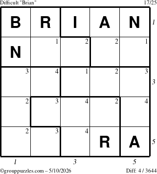 The grouppuzzles.com Difficult Brian puzzle for Sunday May 10, 2026 with all 4 steps marked