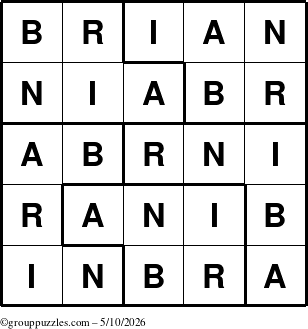 The grouppuzzles.com Answer grid for the Brian puzzle for Sunday May 10, 2026