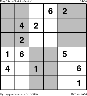 The grouppuzzles.com Easy SuperSudoku-Junior puzzle for Sunday May 10, 2026