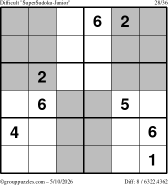 The grouppuzzles.com Difficult SuperSudoku-Junior puzzle for Sunday May 10, 2026