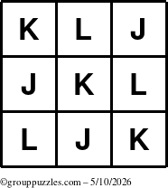 The grouppuzzles.com Answer grid for the TicTac-JKL puzzle for Sunday May 10, 2026