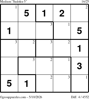 The grouppuzzles.com Medium Sudoku-5 puzzle for Sunday May 10, 2026 with the first 3 steps marked