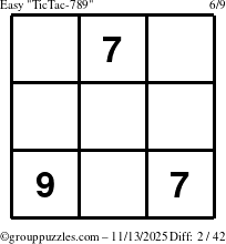 The grouppuzzles.com Easy TicTac-789 puzzle for Thursday November 13, 2025