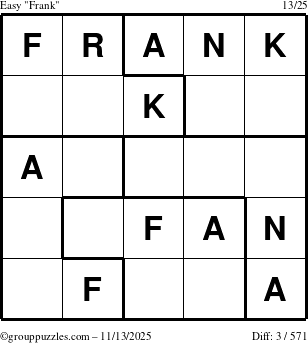 The grouppuzzles.com Easy Frank puzzle for Thursday November 13, 2025