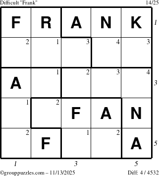 The grouppuzzles.com Difficult Frank puzzle for Thursday November 13, 2025 with all 4 steps marked