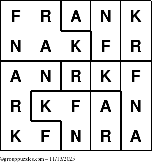 The grouppuzzles.com Answer grid for the Frank puzzle for Thursday November 13, 2025