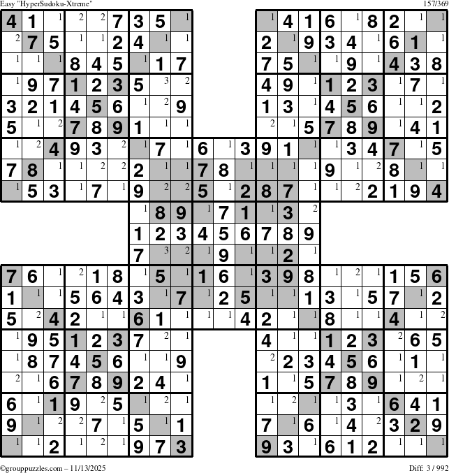 The grouppuzzles.com Easy cover-HyperXtreme puzzle for Thursday November 13, 2025 with the first 3 steps marked