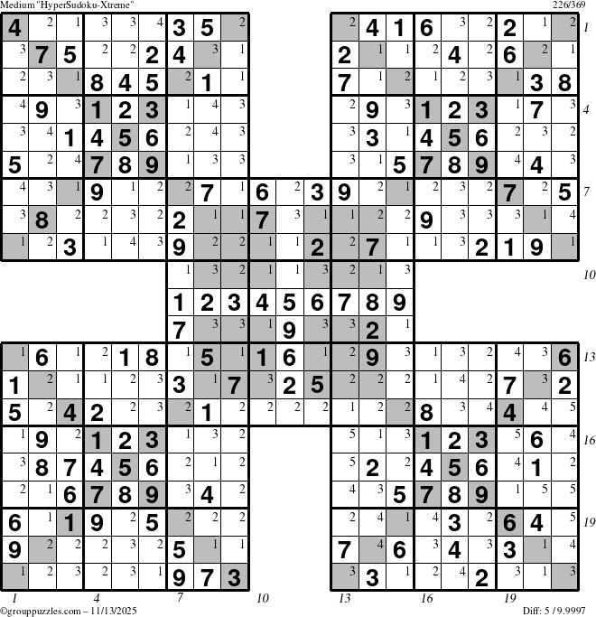 The grouppuzzles.com Medium cover-HyperXtreme puzzle for Thursday November 13, 2025, suitable for printing, with all 5 steps marked