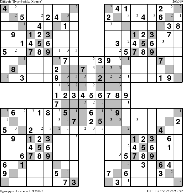 The grouppuzzles.com Difficult cover-HyperXtreme puzzle for Thursday November 13, 2025 with the first 3 steps marked