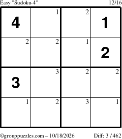 The grouppuzzles.com Easy Sudoku-4 puzzle for Sunday October 18, 2026 with the first 3 steps marked