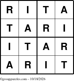 The grouppuzzles.com Answer grid for the Rita puzzle for Sunday October 18, 2026