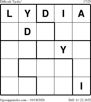 The grouppuzzles.com Difficult Lydia puzzle for Sunday October 18, 2026