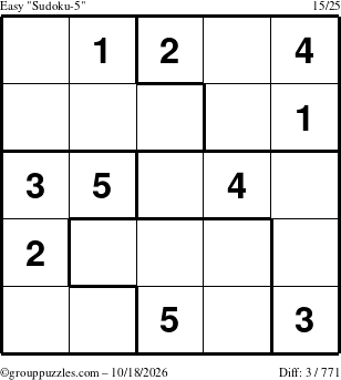 The grouppuzzles.com Easy Sudoku-5 puzzle for Sunday October 18, 2026
