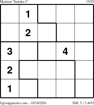 The grouppuzzles.com Medium Sudoku-5 puzzle for Sunday October 18, 2026