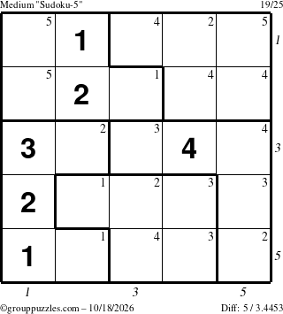The grouppuzzles.com Medium Sudoku-5 puzzle for Sunday October 18, 2026, suitable for printing, with all 5 steps marked