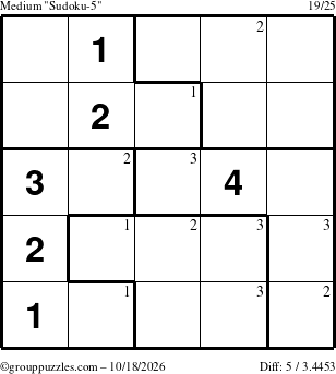 The grouppuzzles.com Medium Sudoku-5 puzzle for Sunday October 18, 2026 with the first 3 steps marked