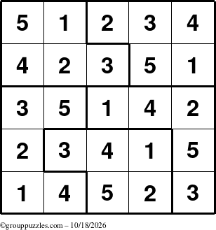 The grouppuzzles.com Answer grid for the Sudoku-5 puzzle for Sunday October 18, 2026
