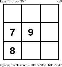 The grouppuzzles.com Easy TicTac-789 puzzle for Sunday October 18, 2026
