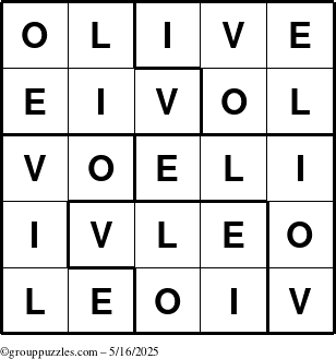 The grouppuzzles.com Answer grid for the Olive puzzle for Friday May 16, 2025