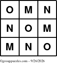 The grouppuzzles.com Answer grid for the TicTac-MNO puzzle for Saturday September 26, 2026